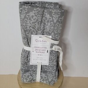 Sur La Table Charlotte Jacquard Napkins Set of 4 Gray White 100 Cotton 20x20